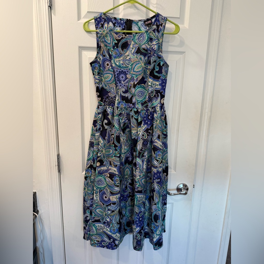 Retrolicious Blue Paisley Midi Dress - small